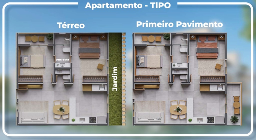 Planta do apartamento tipo — térreo e primeiro pavimento